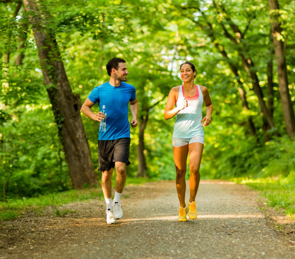 Young people running in nature